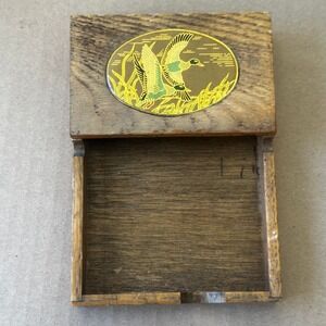 Vintage Enesco 1985 Mallard Ducks Wooden Notepad Holder Trinket Box Desk Decor